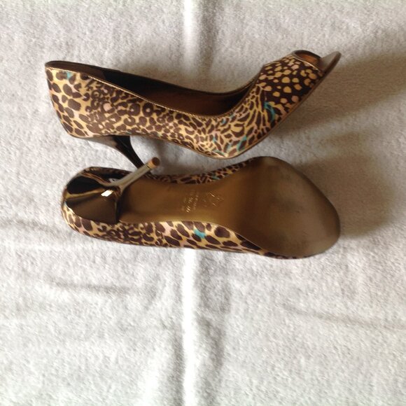 Peep-toe Leopard Print Pumps Heels Women's Shoes Size 8 - Picture 4 of 4